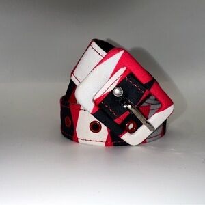 Pinup Couture Red 1 Inch Grommet Belt in Bad Girl Harlequin Sateen